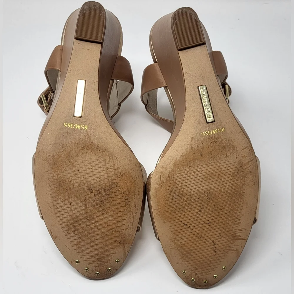 Louise et Cie Ankle Strap Sandle Wedge Shoes 8.5M Fawn/Tan Leather Upper/Lining - Picture 6 of 14